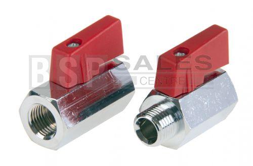 Mini Ball Valves Red Handle F/F & M/F 1/8